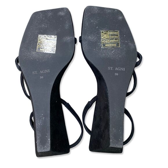 St Agni Spiral Wedge sandals shoes black suede platforms Revolve Sz 9 - Picture 8 of 16